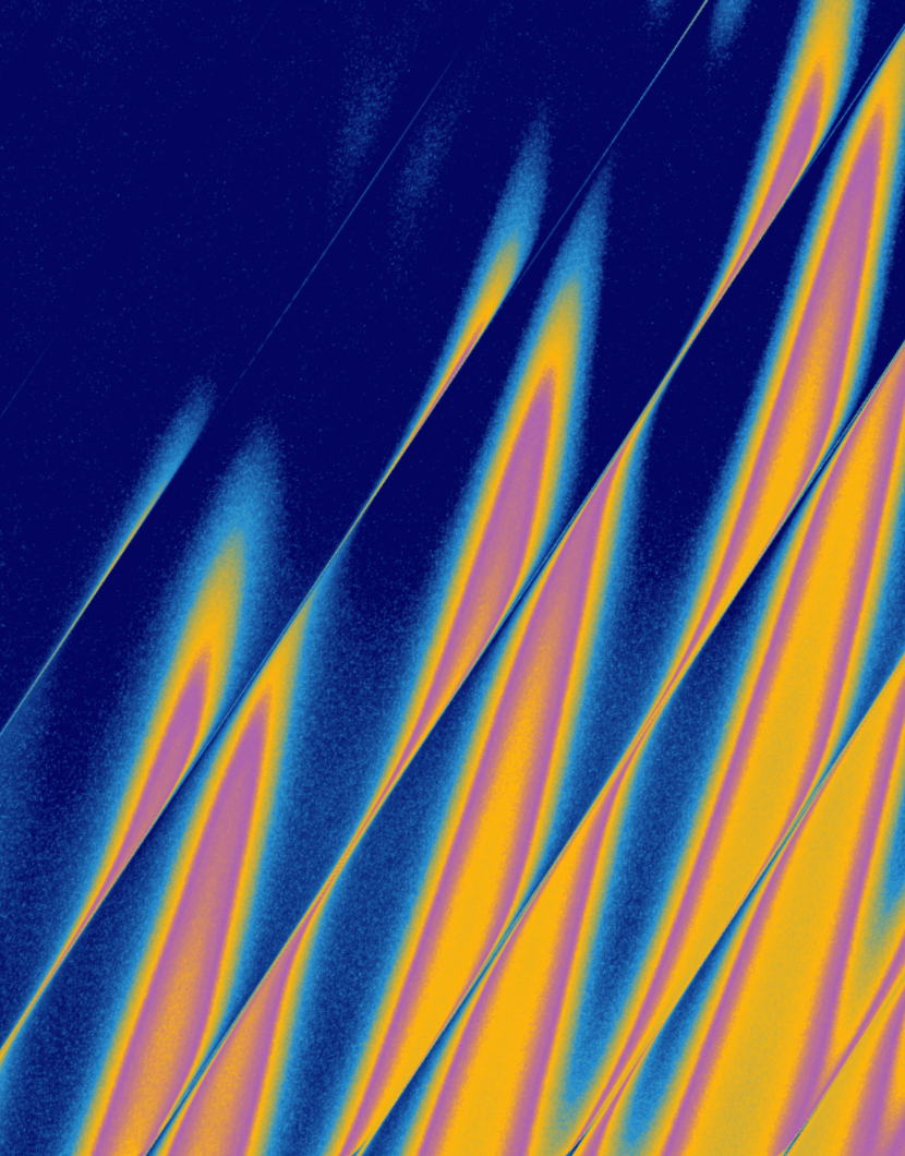 Abstract image with diagonal streaks in blue, yellow, orange, and pink tones, creating a vibrant and dynamic pattern with a gradient effect across the lines.