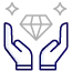 A simple illustration of two hands outlined in blue and white, cupped together and facing upward, as if holding or supporting something invisible above them.