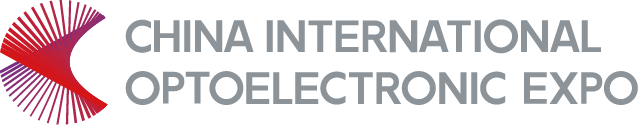 Logo for the China International Optoelectronic Expo, featuring a stylized red and purple arc design on the left and the event name in gray uppercase letters on the right.