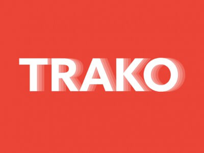 White bold text reading TRAKO with a shadow effect on a solid red background.