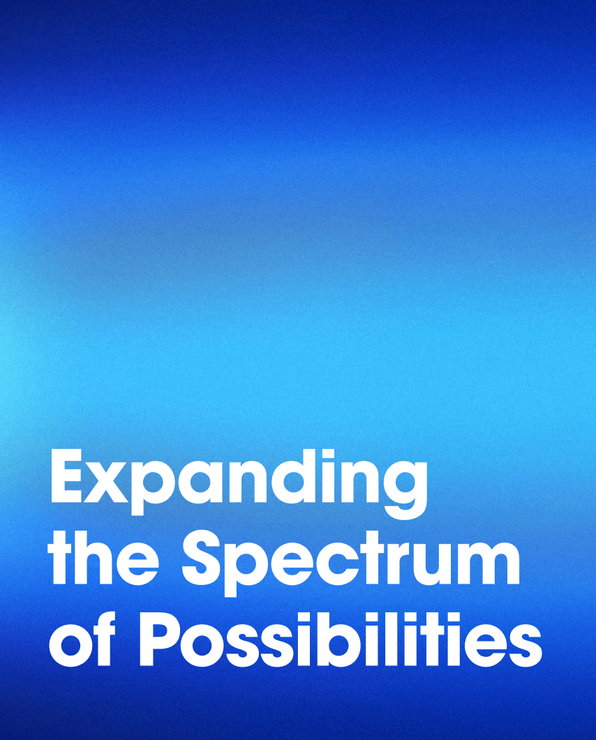 White bold text reading Expanding the Spectrum of Possibilities appears against a smooth blue gradient background.