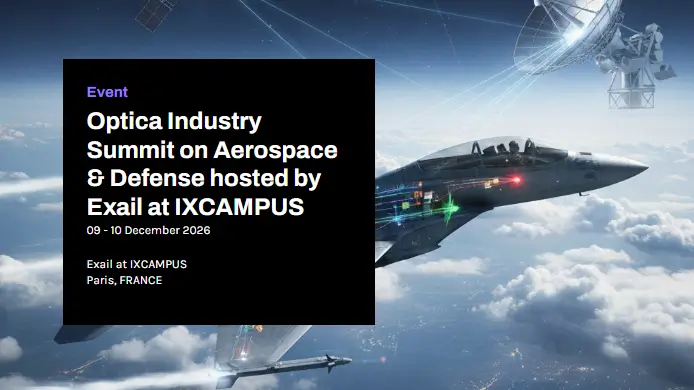 Event announcement for the Optica Industry Summit on Aerospace & Defense hosted by Exail at IXCAMPUS in Paris, France, on December 9-10, 2026.