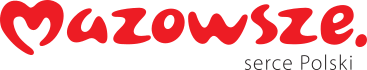 A stylized red heart forms the letter "M" in the word "Mazowsze" written in red, with "serce Polski" in smaller black text underneath on a white background.