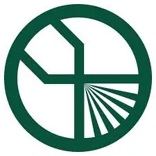 A green circular logo with geometric lines creating abstract shapes in the left half and radiating lines in the lower right, resembling rays or beams.