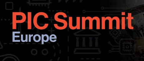 Text reads PIC Summit Europe in bold red and light blue letters on a dark background with subtle technical and geometric illustrations.